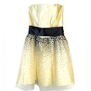 Vintage Gunne Sax x Jessica McClintock Yellow Black Polka Dot Party Bow Dress